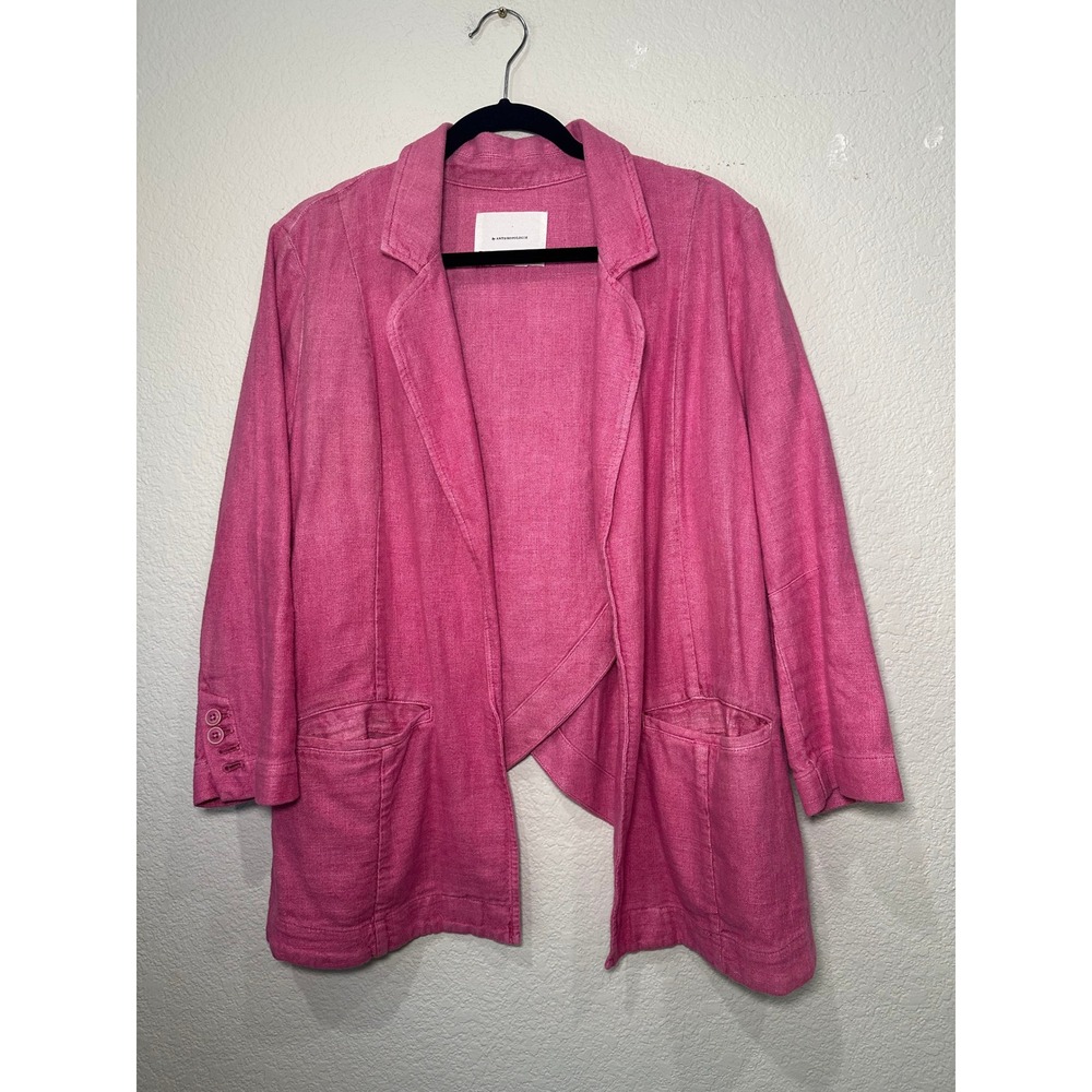 Anthropologie Pink Linen Blend Tulip Back Open Front Blazer Jacket Womens L